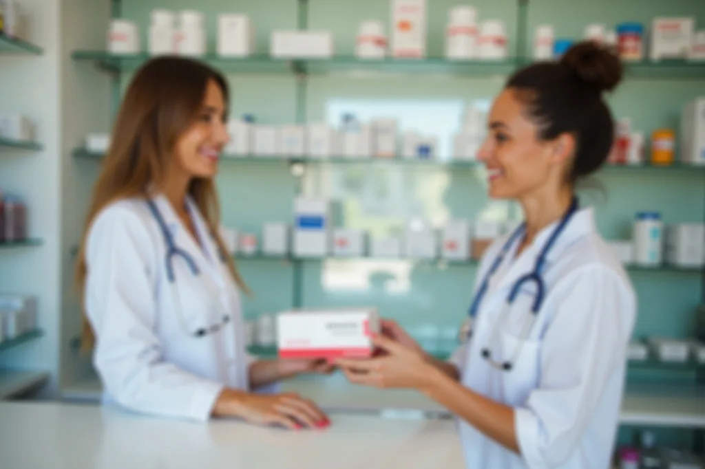 Farmaceutico recomendando un medicamento